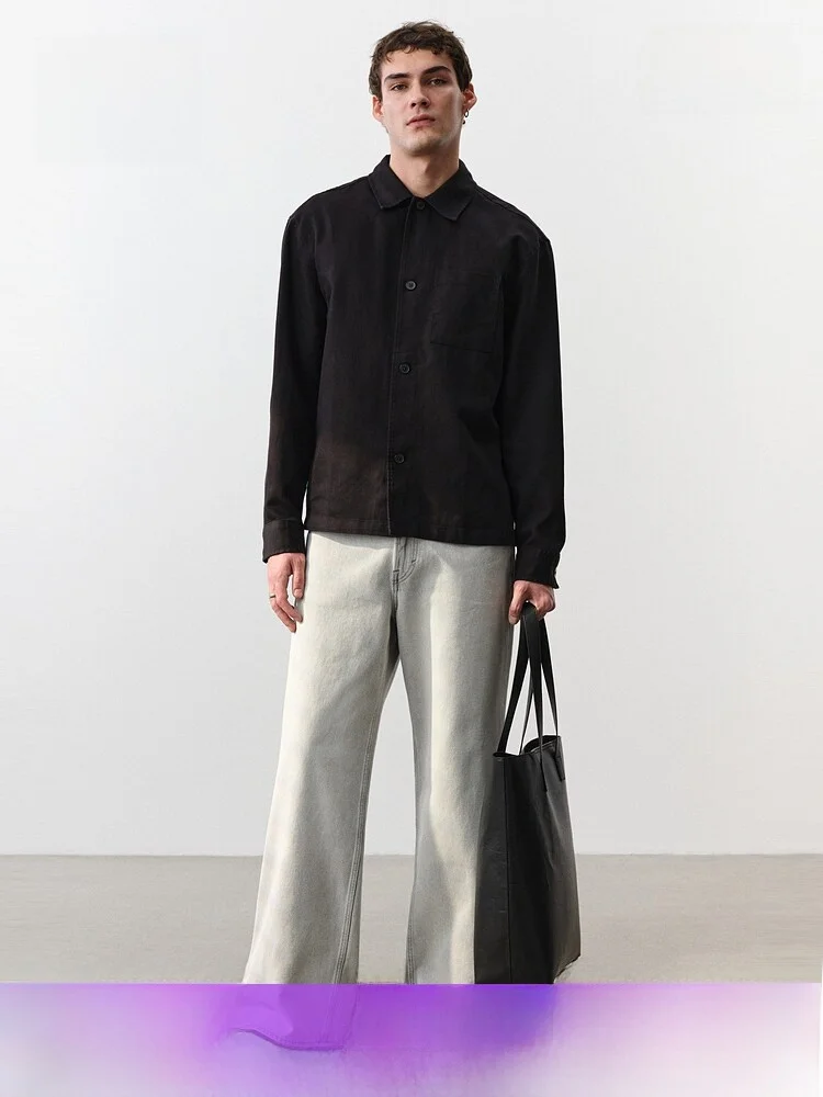 

Мужские джинсы с высокой талией, свободного кроя, прямые, из хлопкового денима, с эффектом потертости, повседневные, весенние, модные, H&M 28092