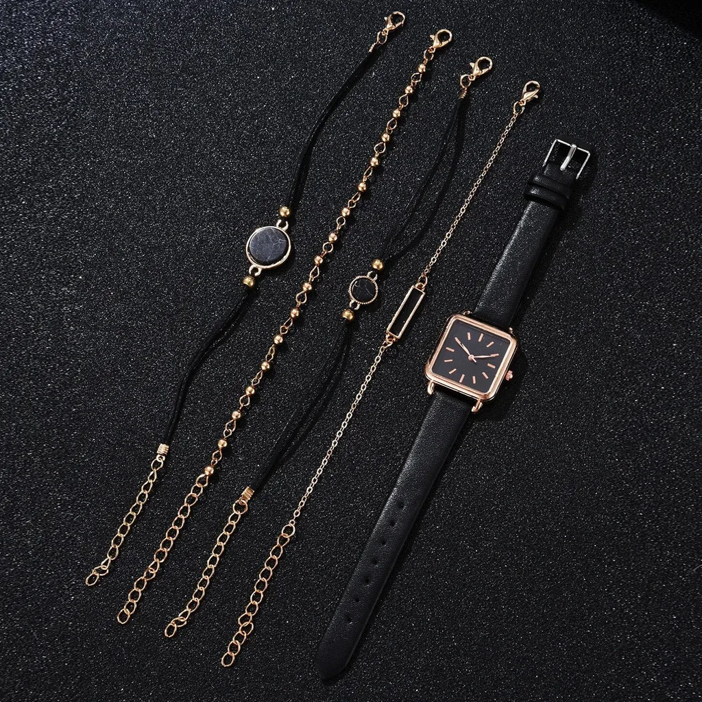 Top Brand Quartz Wristwatch Women 2023 New Stylish Fashion Bracelet Set Luxury Watch White Black Leather Strap Clock reloj mujer