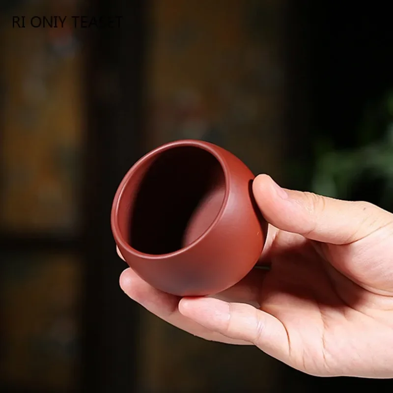 2 Pcs/set Yixing Purple Clay Teacup Handmade Tea Bowl Pu\'er Master Cup Chinese Tea Set Accessories Dahongpao Authentic 80ml