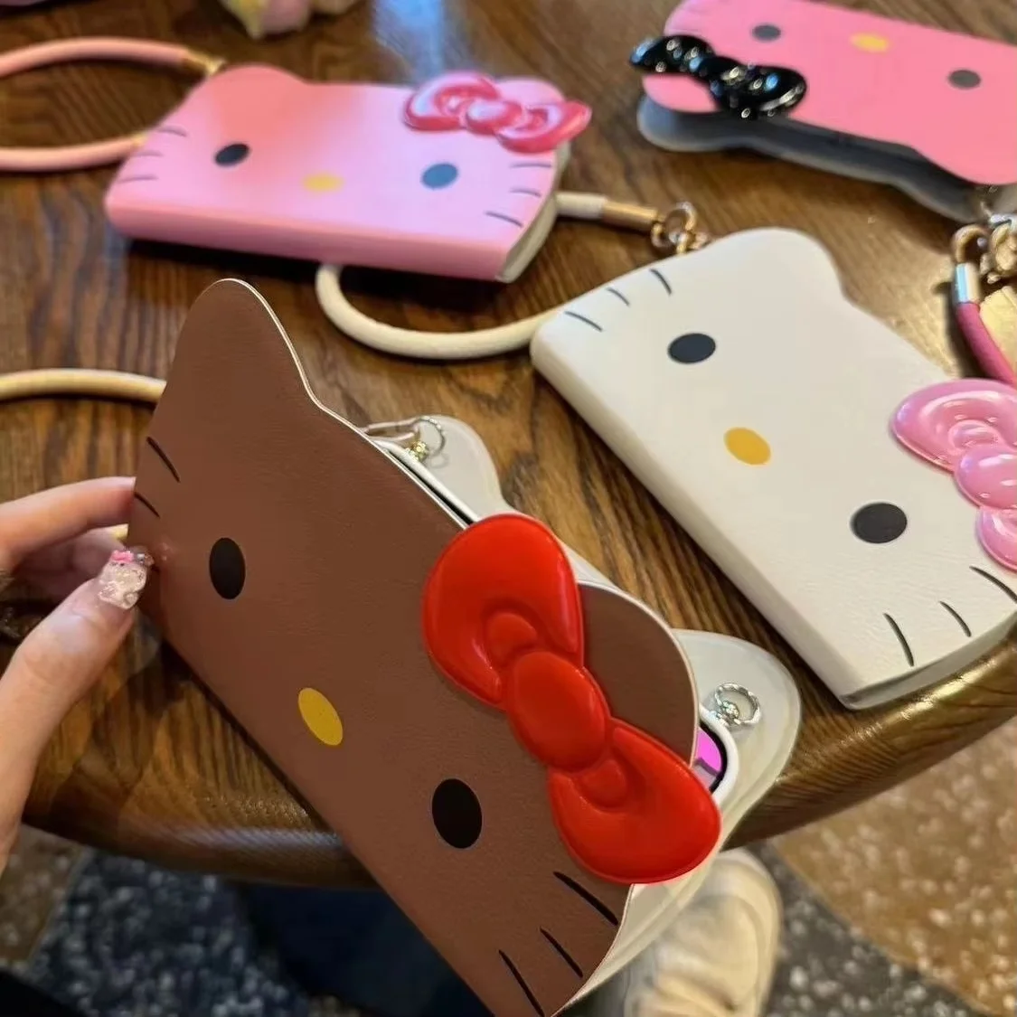

Sanrio Hello Kitty Cute Solid Color Kt Cat Countenance Bow Phone Case For Phone 15 14 13 Pro Max Y2K Girl Strap Back Cover Gifts