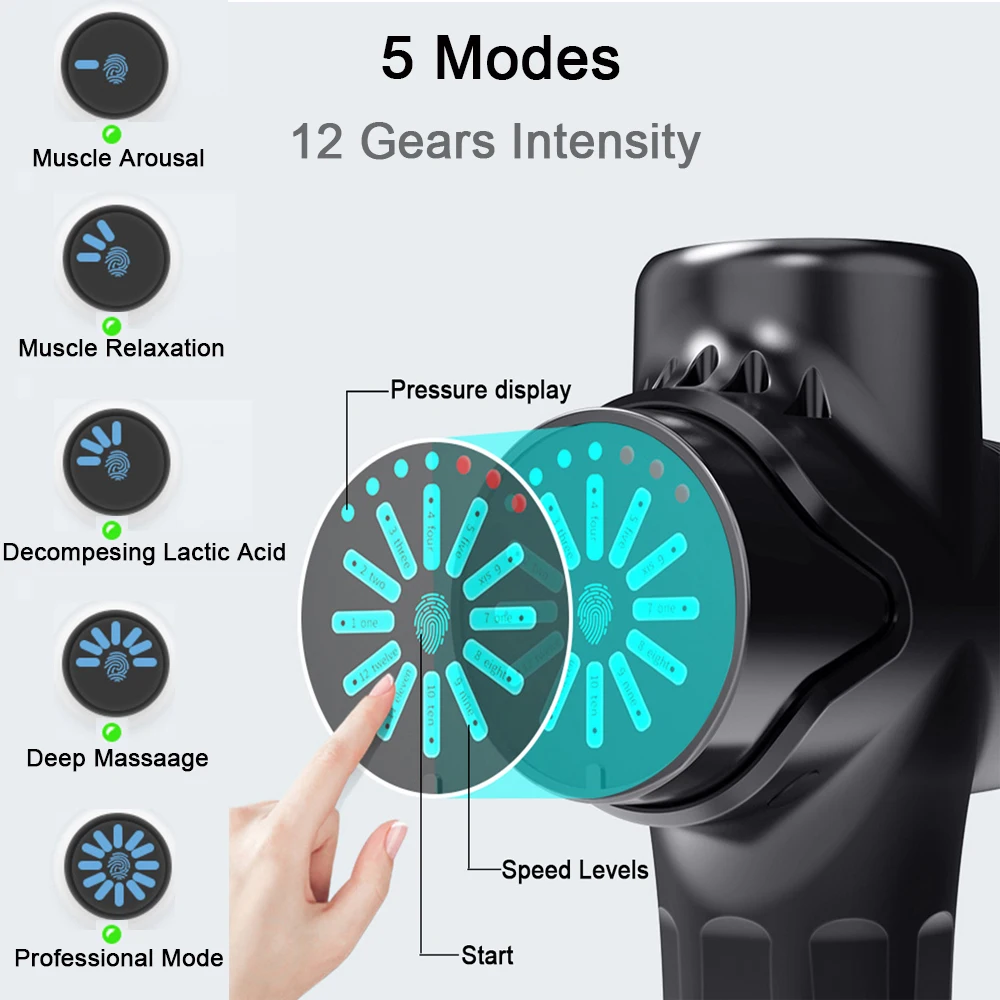 24V High Frequency Massage Gun Electric 12Head Professional Percussion Fascial Gun LCD Muscle Relax Pain Relief Fitness Slimming