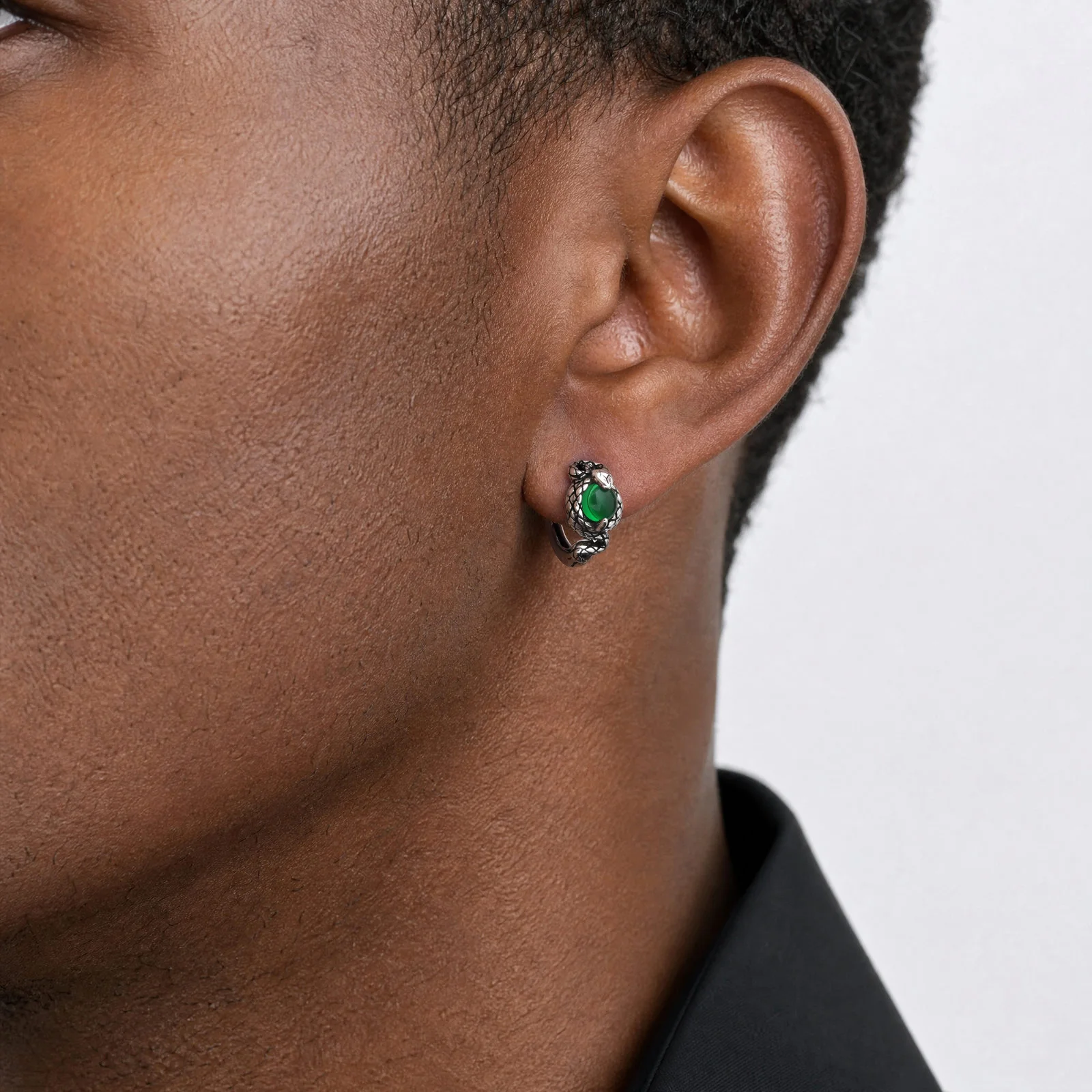 Vnox Snake Hoop Earrings for Men, Copper Silver Plated with Red/Green Glass Stone, Gothic Punk Pierced Ear Jewelry Gift