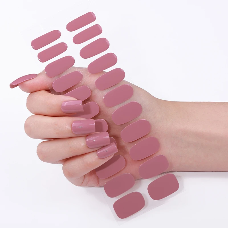 22Tips Nude Pink Gel Nail Strips Full Cover Soild Color Long-Lasting Baking-Free Gel UV Nail Stickers DIY Manicure Decoration