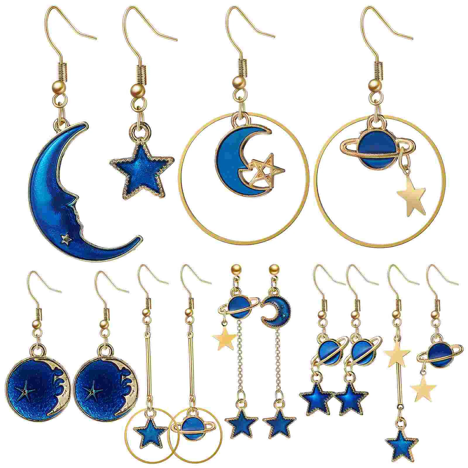 

7 Pair Star Moon Earrings Hook for Women Dangle Drop Hanging Gift Metal Miss Accessories