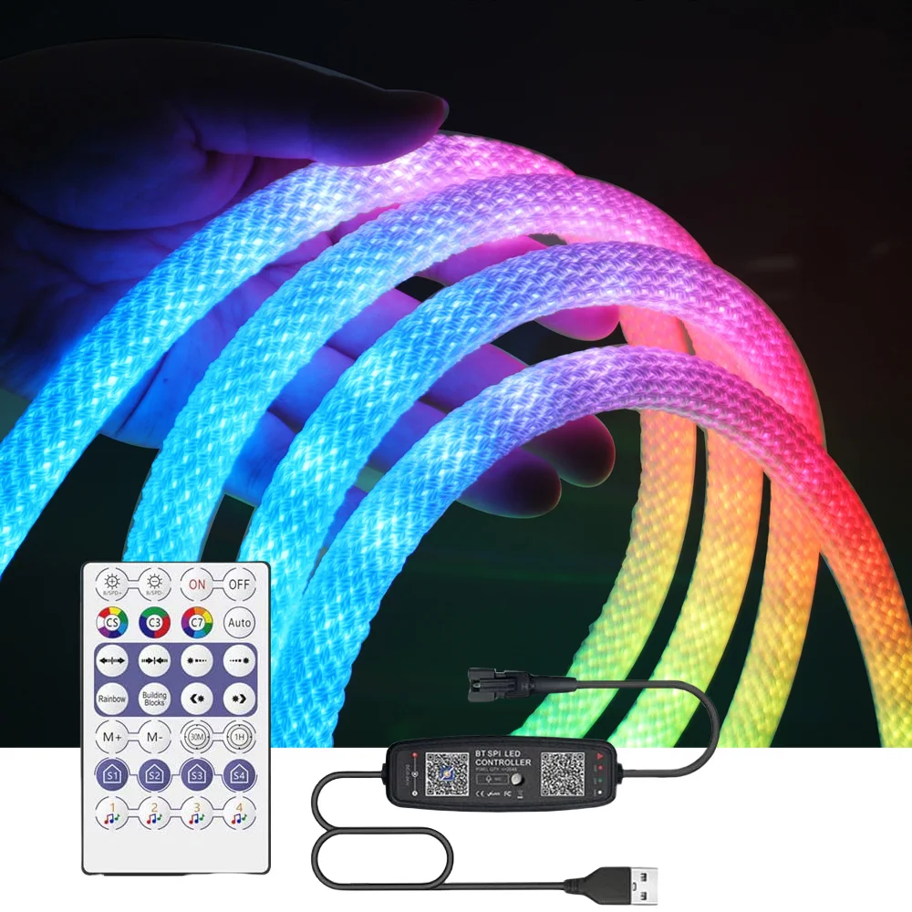 Kompatybilny z Bluetooth pasek Neon LED RGB WS2812B 5V lina nylonowa zestaw pilot USB 28key 360 okrągła rura elastyczny wystrój