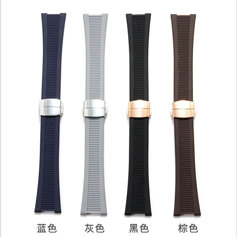 Rubber Concave Watch Strap for Patek Nautilus Philippe PP 5711 5712 Black Blue Gray Brown Silicone Watch Strap 25mm*13mm