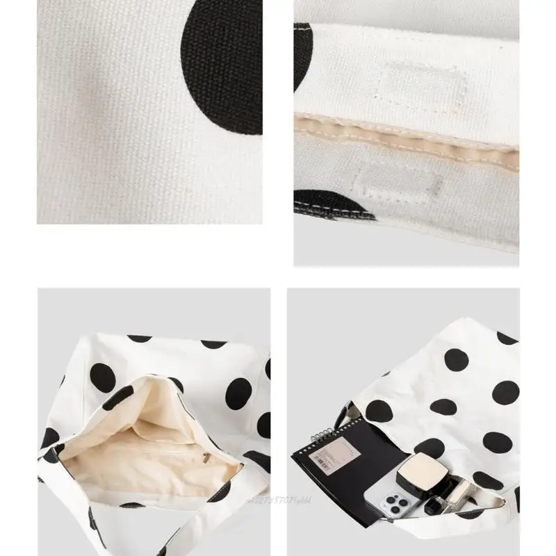

X5XA Fashionable Dot Design Spacious Canvas Bag Lightweight Shoulder Purse For Daily Office Essential