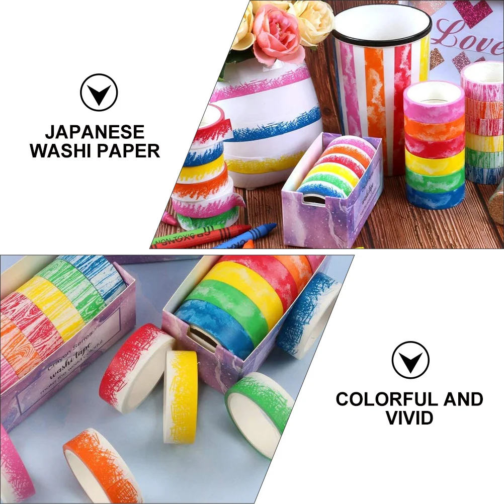 

6pcs Colorful Printed Set Japanese Paper Adhesive For Diy Scrapbook Decoration Craft Projects Washi Masking Tape Decorative