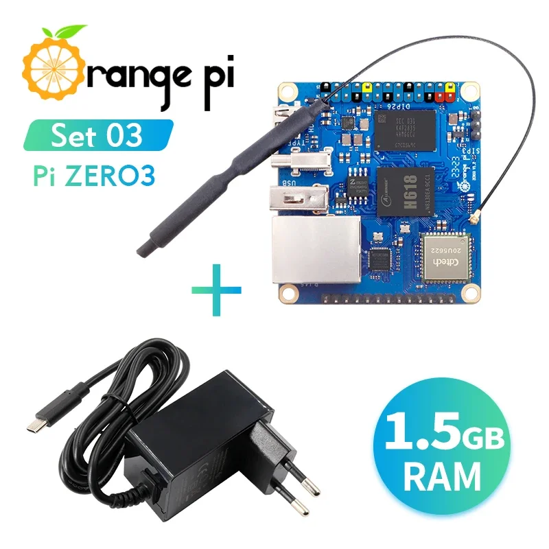 Orange Pi Zero 3 1.5GB+5V3A Type-C Power Supply, Allwinner H618 WiFi+BT BLE Mini PC Orange Pi Zero3 SBC Single Board Computer