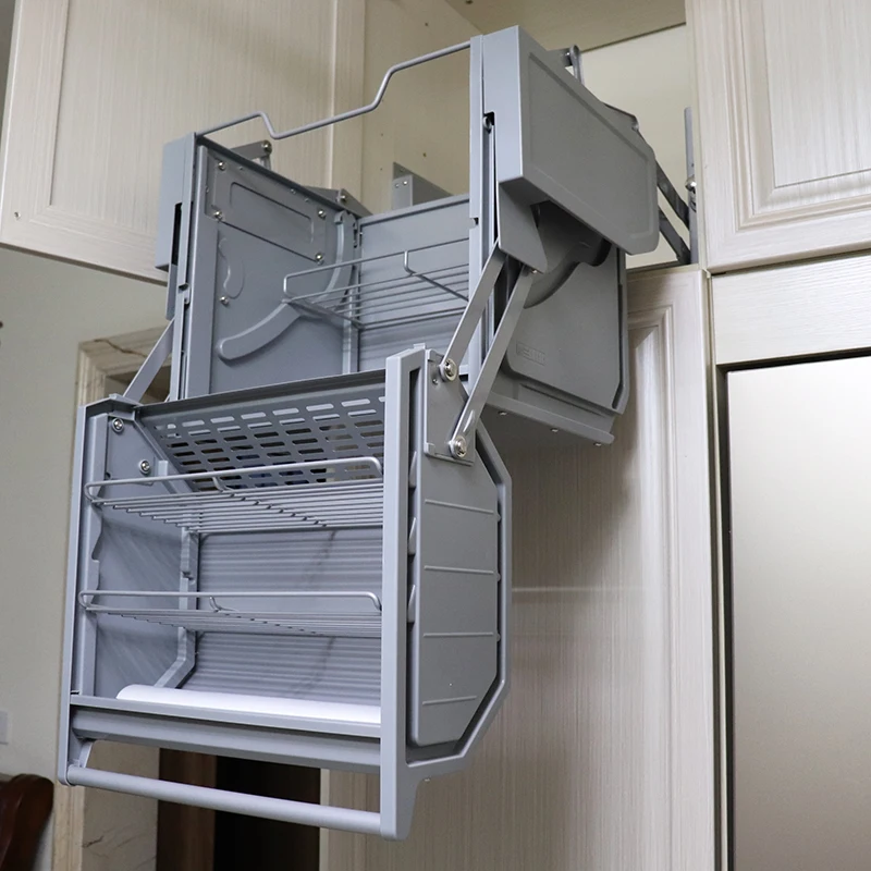 سلة مزدوجة منسدلة لخزانة المطبخ، منظم مخزن، جامع سحري