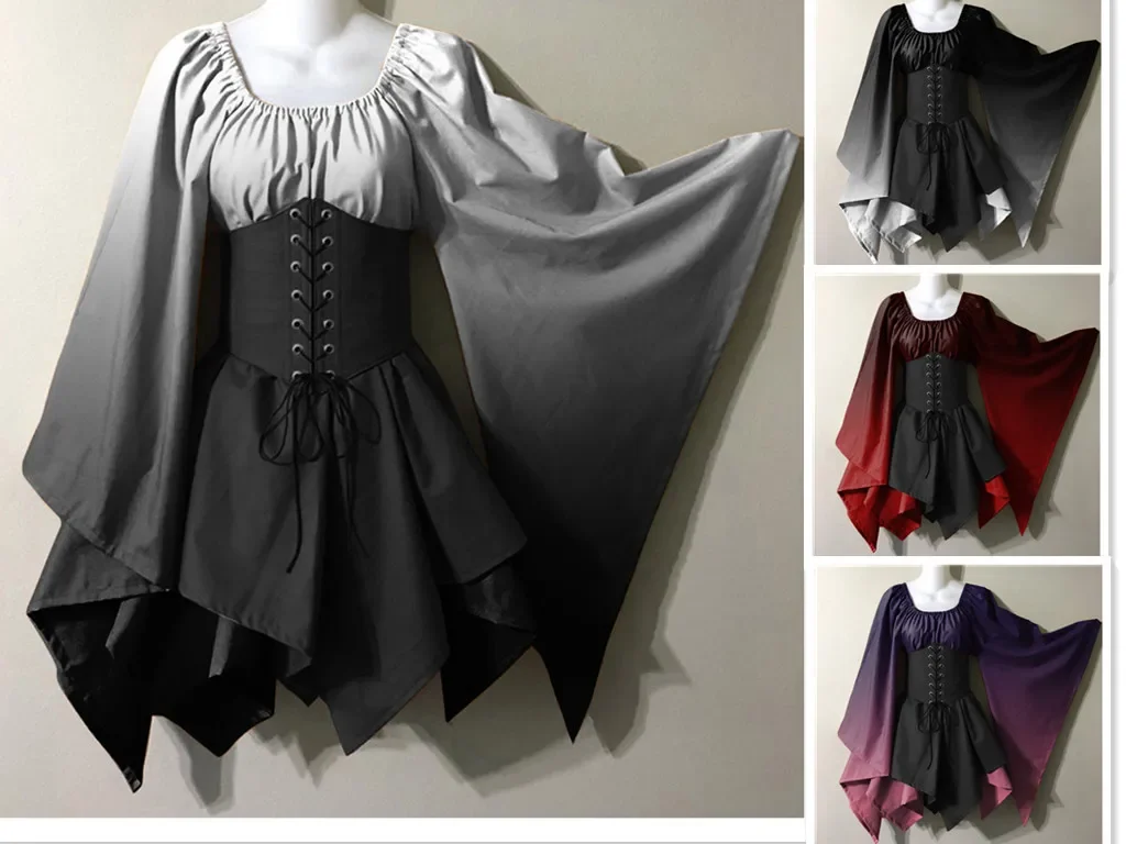 Robe de Cosplay Rétro a Imprimé Dégradé para mujer, Tenue de espectáculo de Halloween, Renacimiento du Moyen Âge