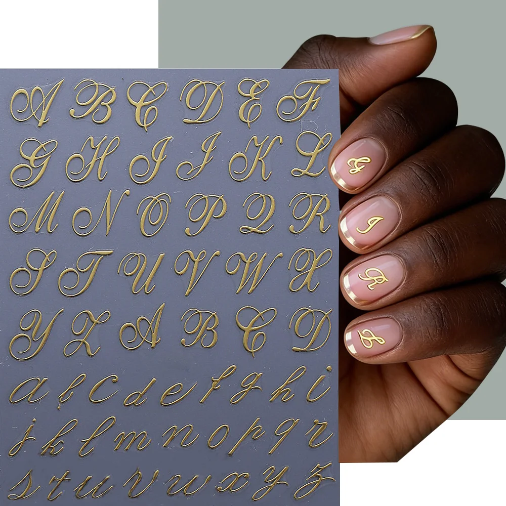 1pcs Gothic Letter Nail Sticker Y2K Gold/Black/Red/Blue English Alphabet Adhesive Slider Nail Decals DIY Manicure Decoration