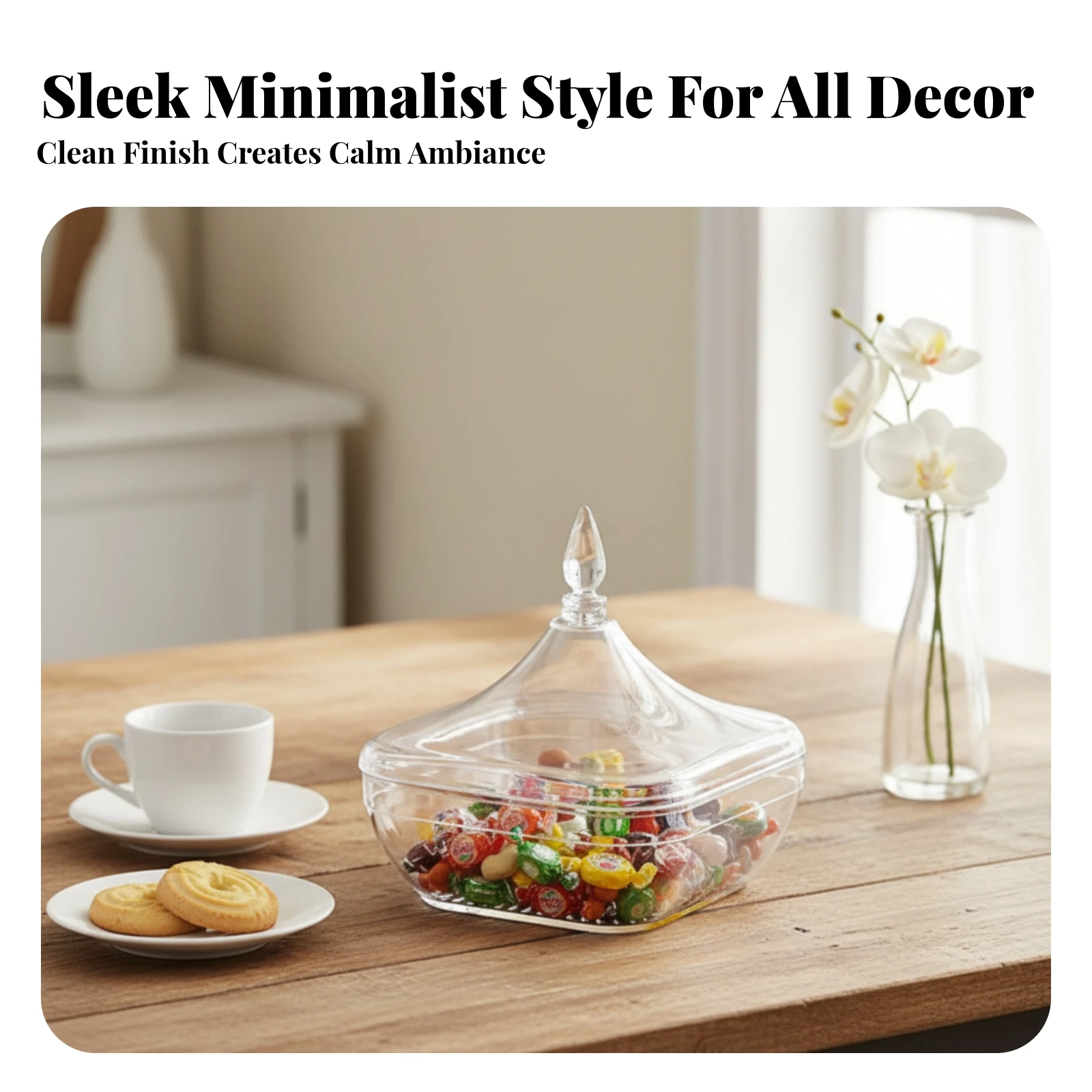 

Clear Acrylic Candy Jar Teardrop Knob Square Candy Jar Tabletop Food Container Transparent Rounded Corners