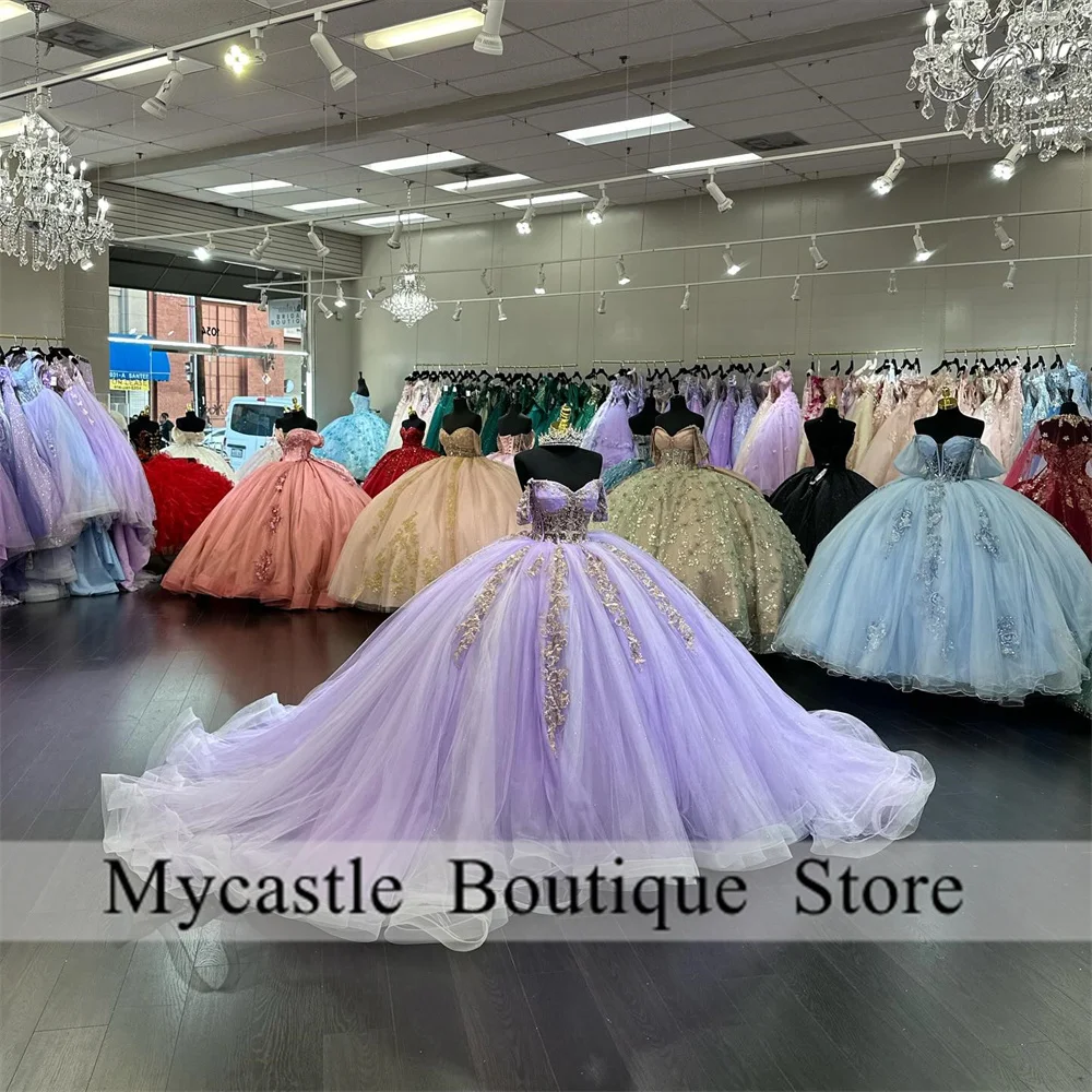 

Light Purple Tulle Quinceanera Dresses Ball Gown 2025 Lace Appliques Customized Lace Up Sweet 16 Dress vestidos de 15 años