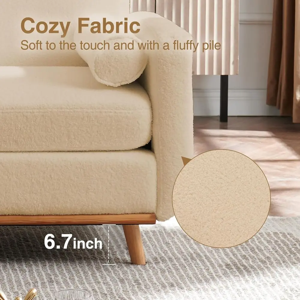 أريكة شيربا بمقعدين حديثة للمساحات الصغيرة، أريكة مريحة باللون البيج لغرفة المعيشة أو المكتب المنزلي