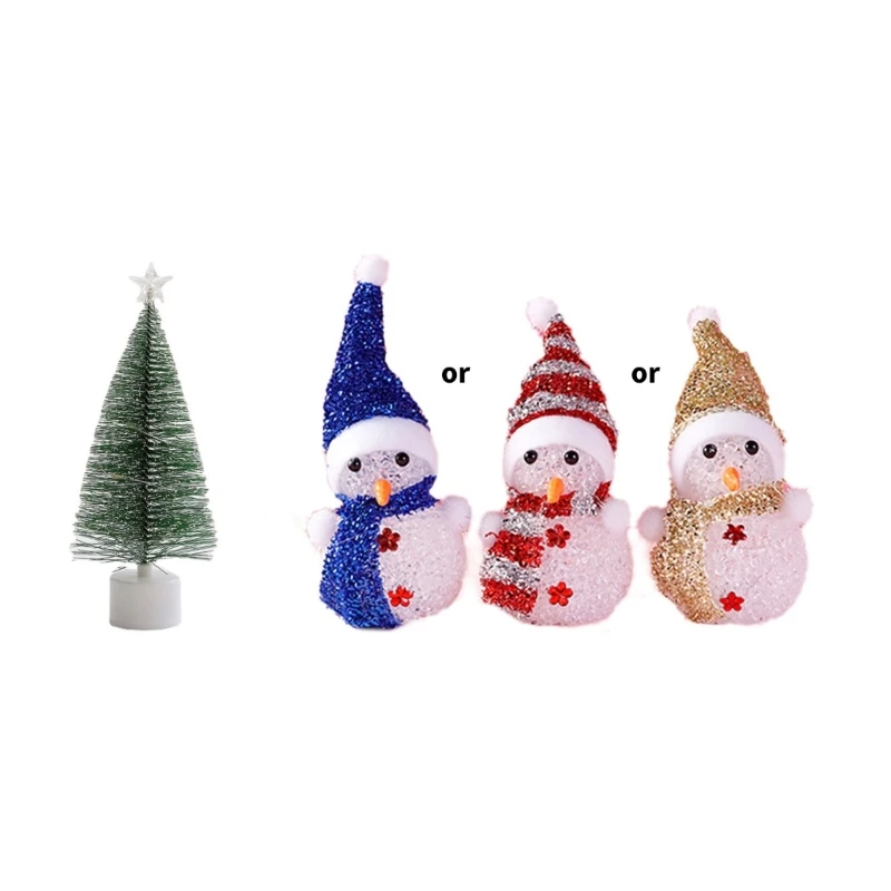 

LED Glowing Christmas Tree Crystal Snowman Tabletop Ornament Adds Holiday Charm