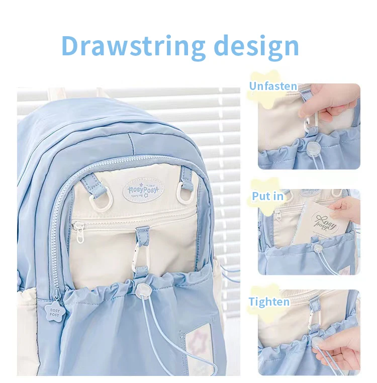 Cremefarbener Rucksack für Studenten mit hohem Erscheinungsbild, einfaches und niedliches Design, großer Rucksack, leicht und schmerzhaft – Detail 10