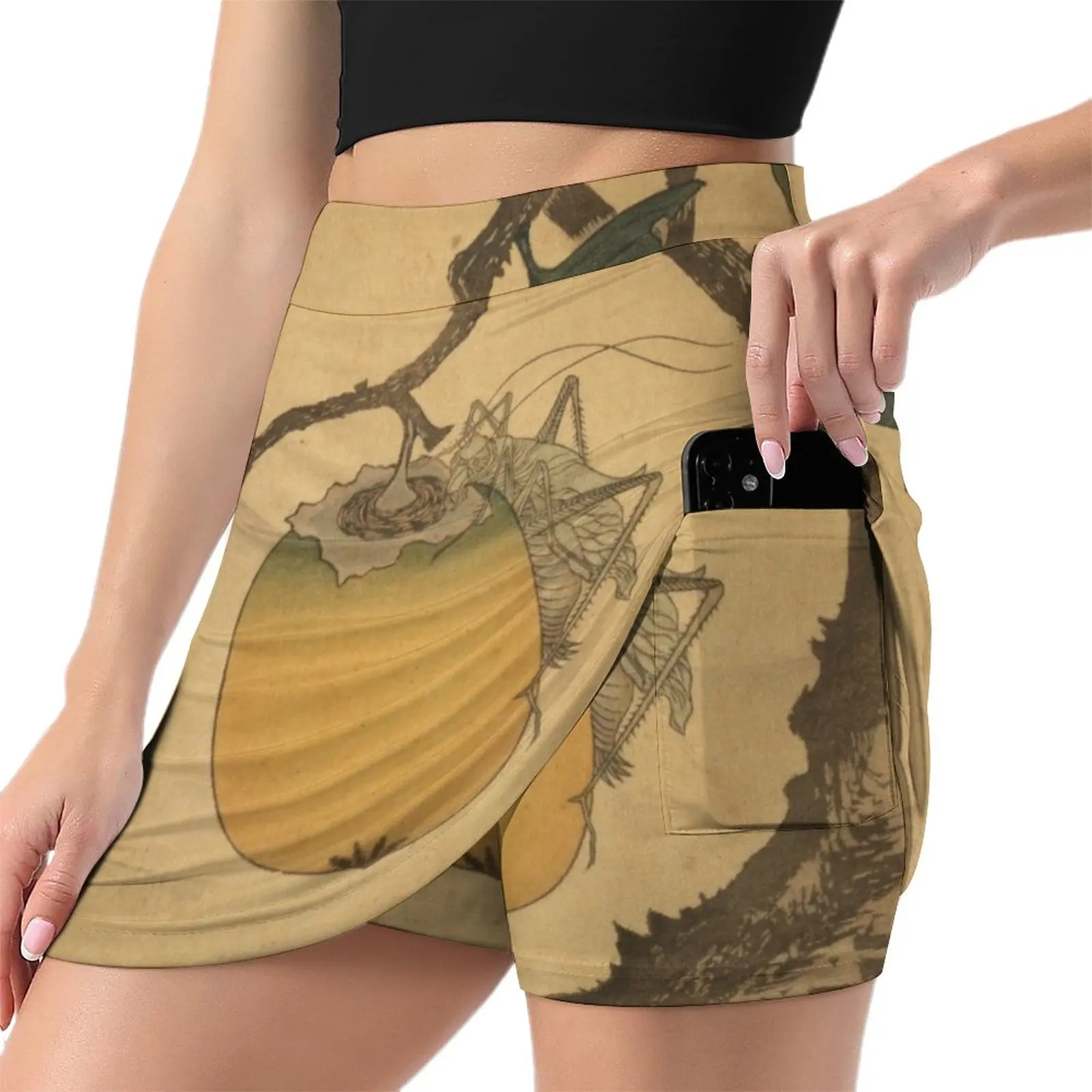 a grasshopper eating a persimmon hanging on a tree limb Light proof trouser skirt Woman skirts new in external clothes