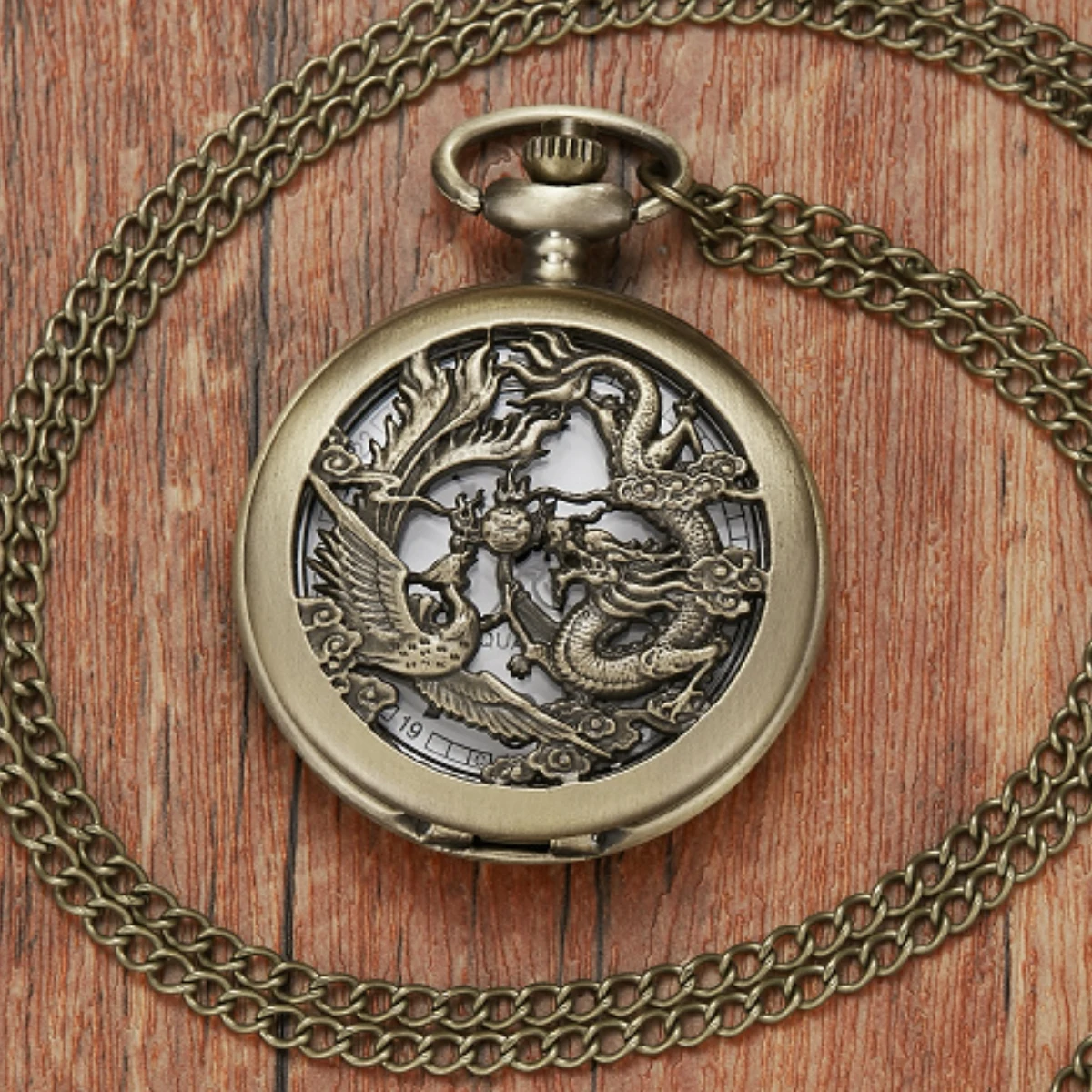 New Retro Quartz Pocket Watch Dragon Play Ball Steampunk Skeleton Hand-wind Flip Clock Fob Watch With Chain Double Hunter Gift