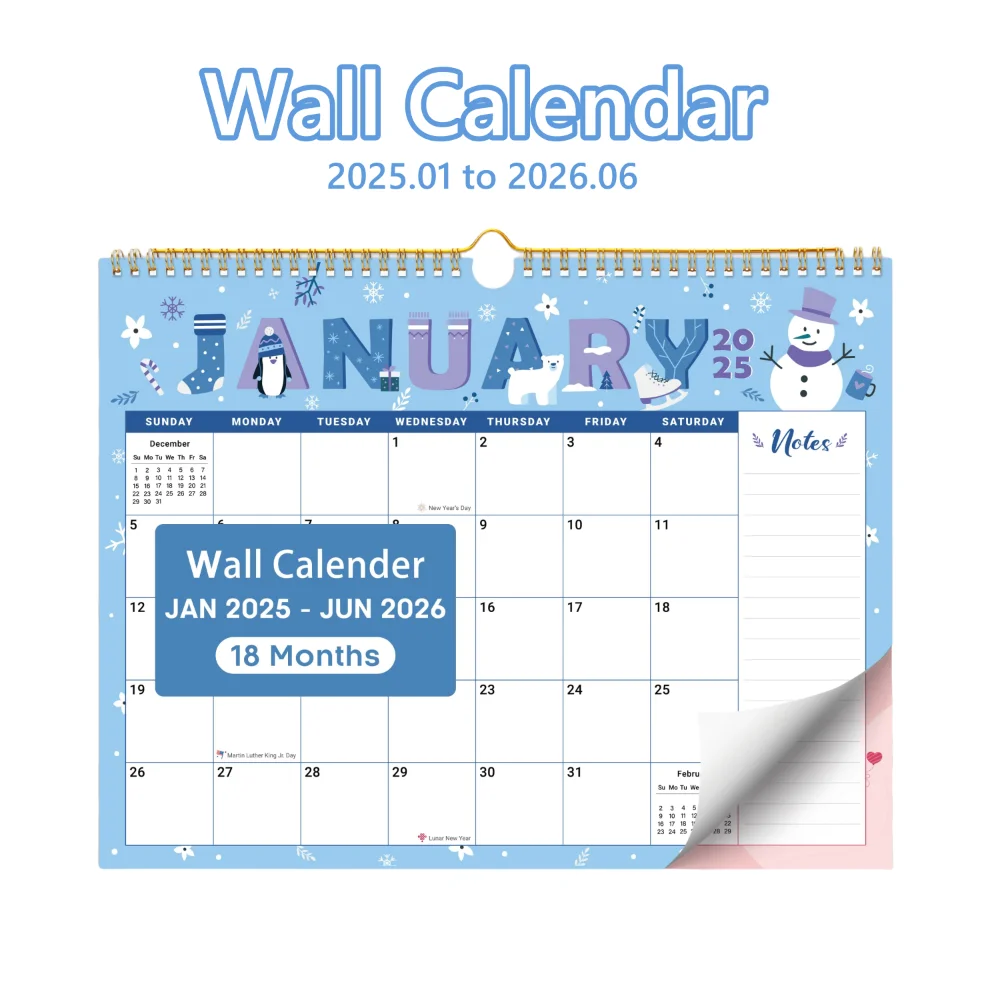 

New 18 Monthly Wall Calendar Large January 2025 to June 2026 Hanging Calendars Thick Paper Cute Wall Planner Home Office Decor