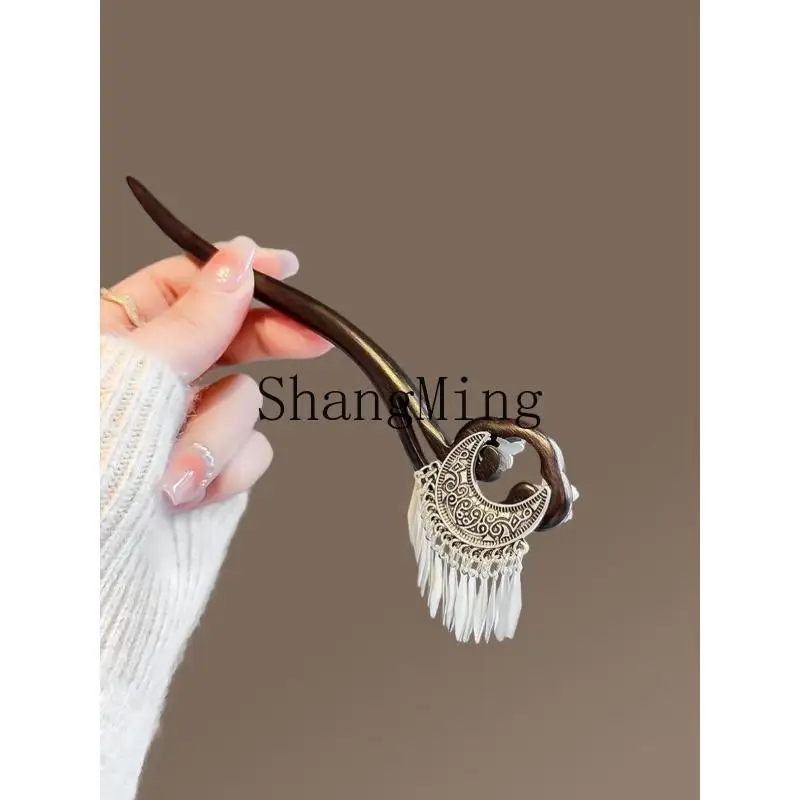 ZYH الأبنوس دبوس الشعر الإناث الراقية الشعور العتيقة مهدب دبوس الشعر الصينية الجديدة أوائل الربيع القرص غطاء الرأس الشعر