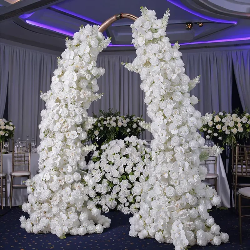 

&c European Luxury White Phalaenopsis Orchid Wedding Arch Artificial Rose Horned Flower Stage Background for Weddings