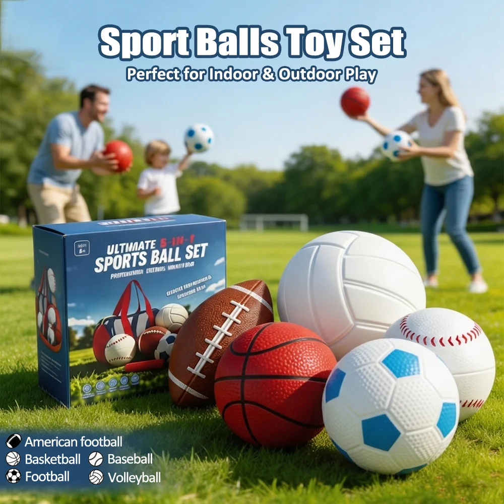 Soft Sports Ball Set for Kids 3-5 4/6/7 Pack Includes Soccer Basketball Football Baseball for Indoor And Outdoor Backyard Games