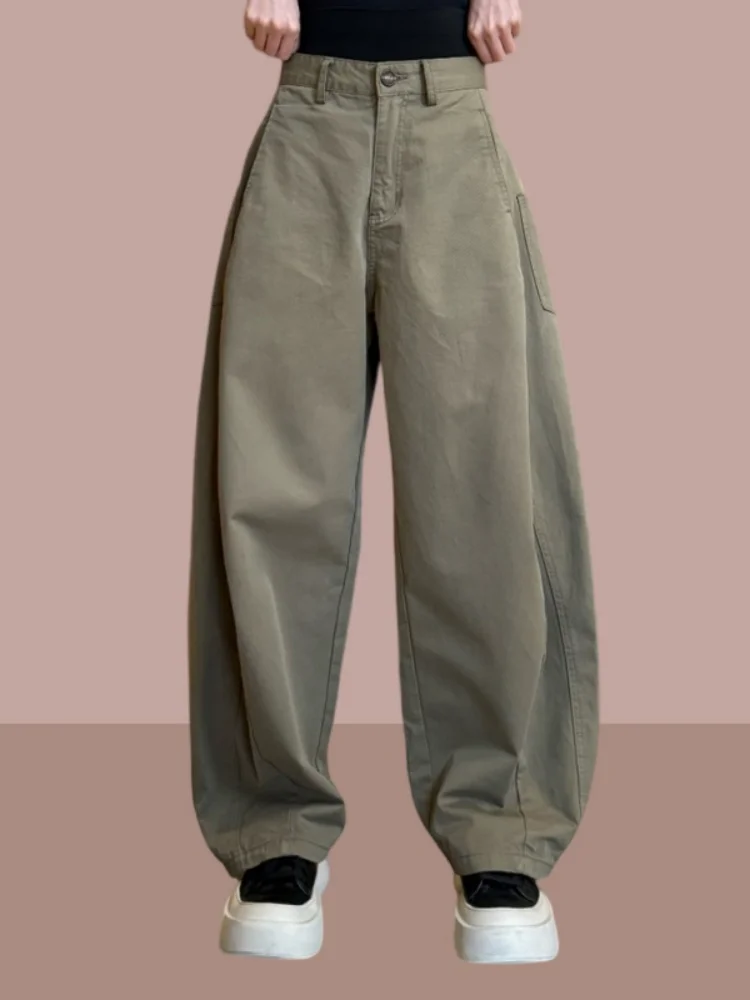 American Retro High Waist Wide Leg Work Pants Women's Casual Pants Spring Autumn 2025 New plus Size Slimming Knife  Pants