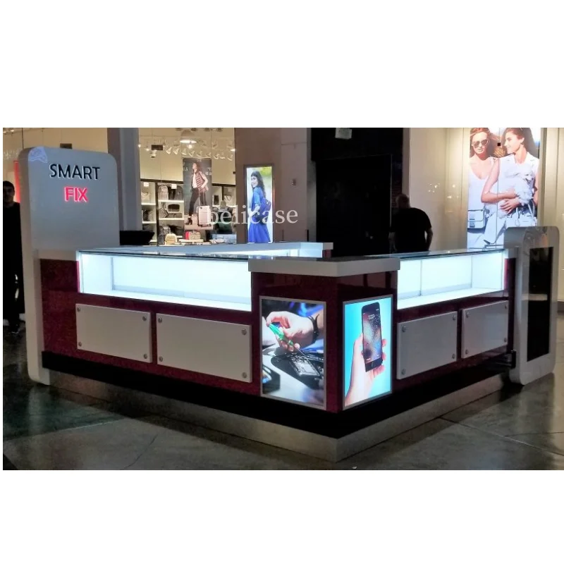 Custom, high grade mobile phone supplies showcase cell phone repair store display counter mobile phone kiosk display