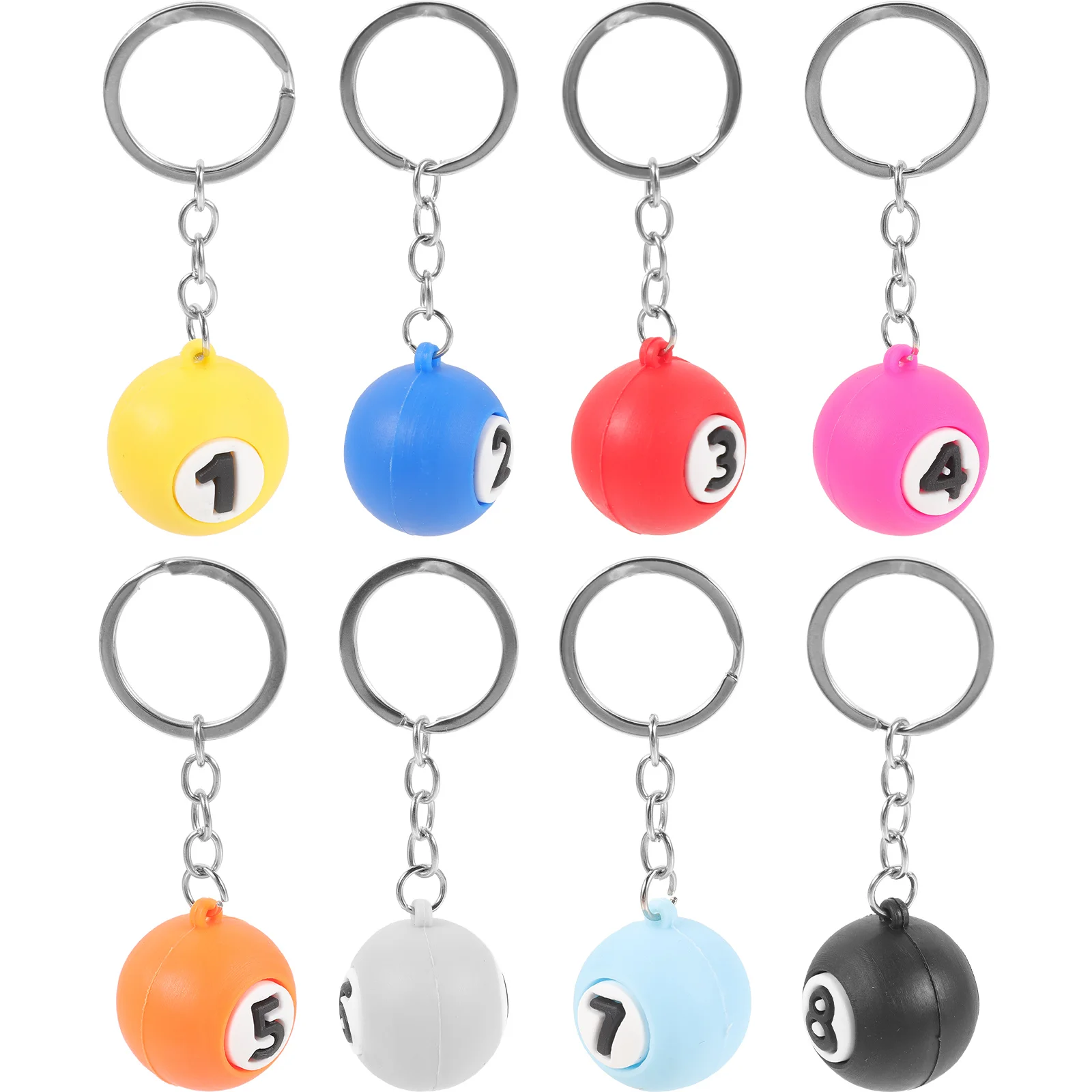 8Pcs Ball Keyring Charms Billiards Ball Small Keychains Decorative Pool Balls Hanging Decors Key Decors