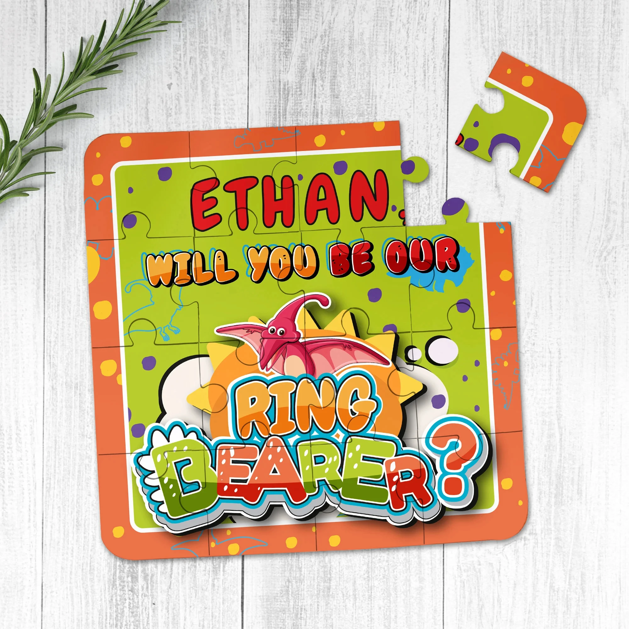 

16*16CM Personalized Jigsaw, Ring Bearer Proposal Puzzle: Custom Dinosaur Gift Box,Custom Pretty Puzzles,3*5=15PCs Puzzles Gifts