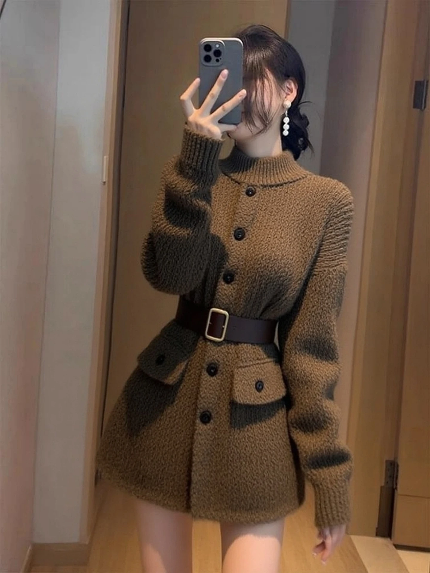 2025 Inverno Nova camada base de cor de café Dr de malha Faionable para Ocns importantes de alta qualidade Ci Femininos Commuting D...