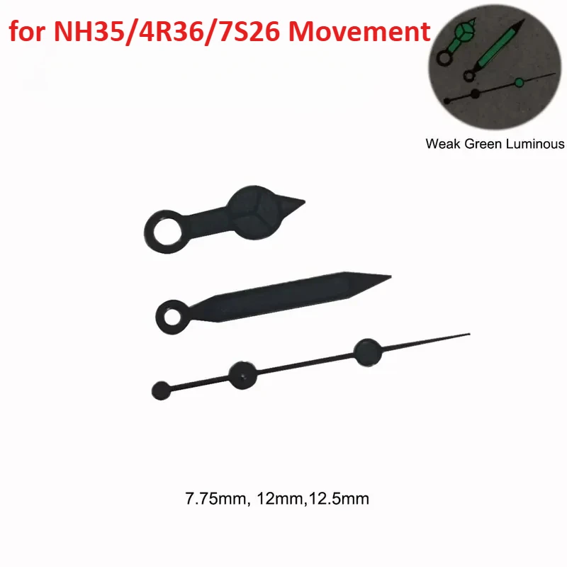 

Black Watch Hands Set for NH35 3Pins Needles Weak Green Lunminous Watch Pointers for NH36/4R36/7S26 Movement Diy Modified Parts