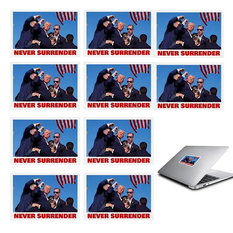 2024 Assassination Decals 10 PCS Never Surrender Attempted Assassination Sticker Waterproof Assassination Decorative Stickers