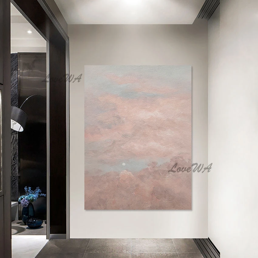 Pink Sky Landscape Art Paintings Simple Style Design Abstract Sun Scenery Canvas Hand Drawing Picture Frameless Decor Wall