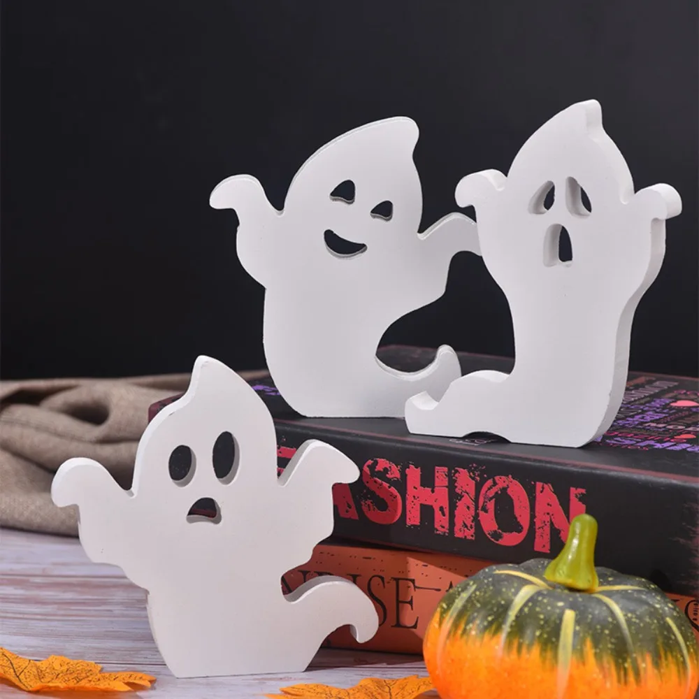

3pcs/set White Ghost Festival Wooden Decoration Cartoon Cute Halloween Atmosphere Decoration Durable Wood Wooden Ghost Sign Home
