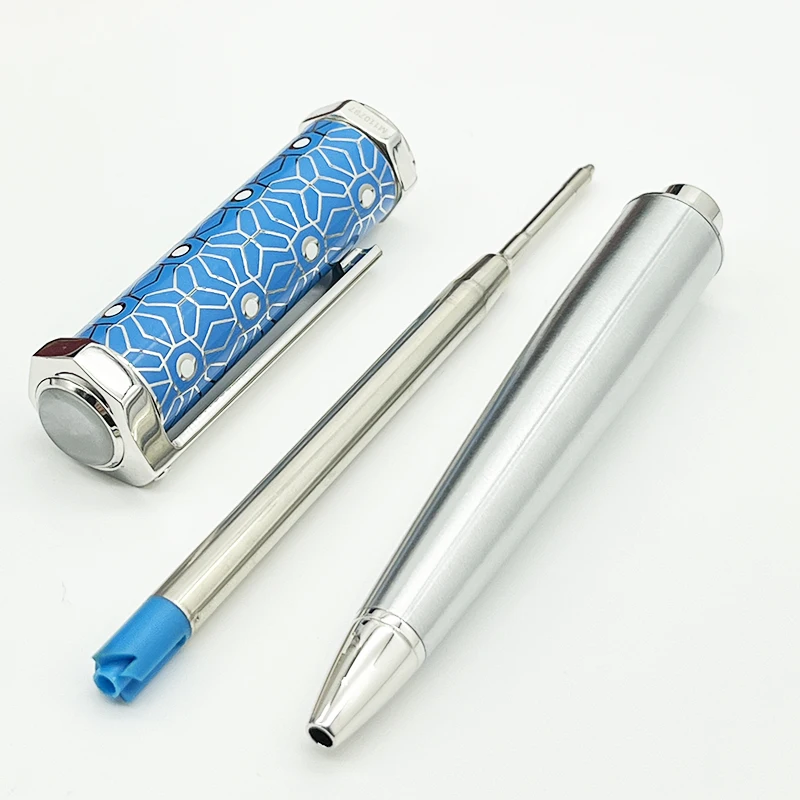 YAMALANG Classic Luxury Ballpoint Pen Octagon Blue Green Decorative Pattern With Serial Number Writing Smooth Stationery