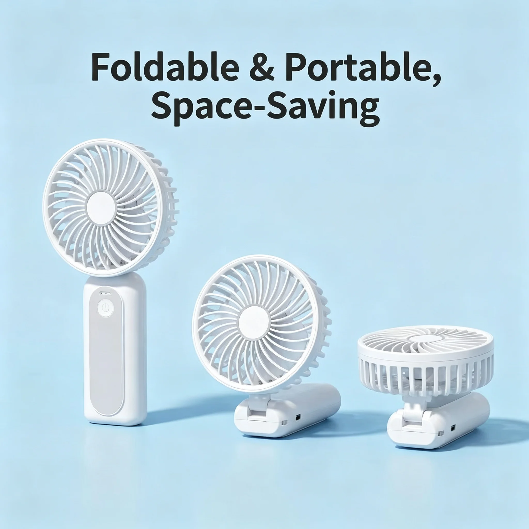 M2 Foldable Handheld Mini Fan, Powerful High‑Speed Airflow, Neck‑Hang Desktop Modes, 4000mAh Detachable Battery, 1503 Brushless