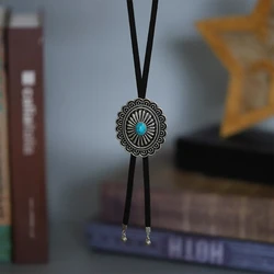 Vintage Concho Women Pendant Necklace Ethnic Sunflower Dangle Sweater Chain Necklace long Pu Leather Rope Necklace