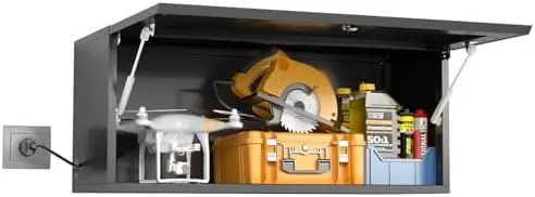

Metal Wall Cabinet with Flip-Up Door Adjustable Metal Cabinet Hanging Garage Upper Cabinets Floating Lockable Steel Garage Cab