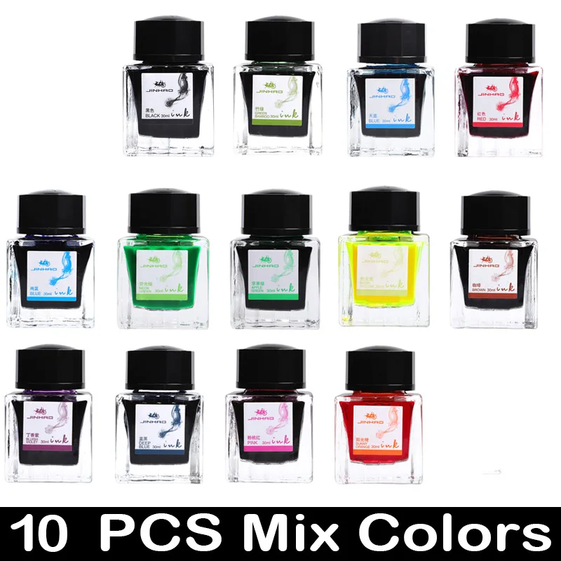 10 PCS JINHAO 30ml Various Colors Ink Glass Bottled Ink Fountain Pen Ink Refill Cartridge School Office Supplies Stationery