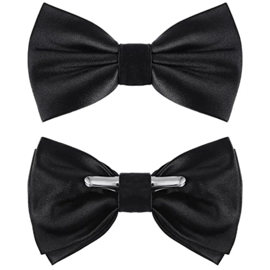 

2 Packs Clip on Bow Ties for Men Solid Bow Tie for Costume Wedding Party Black