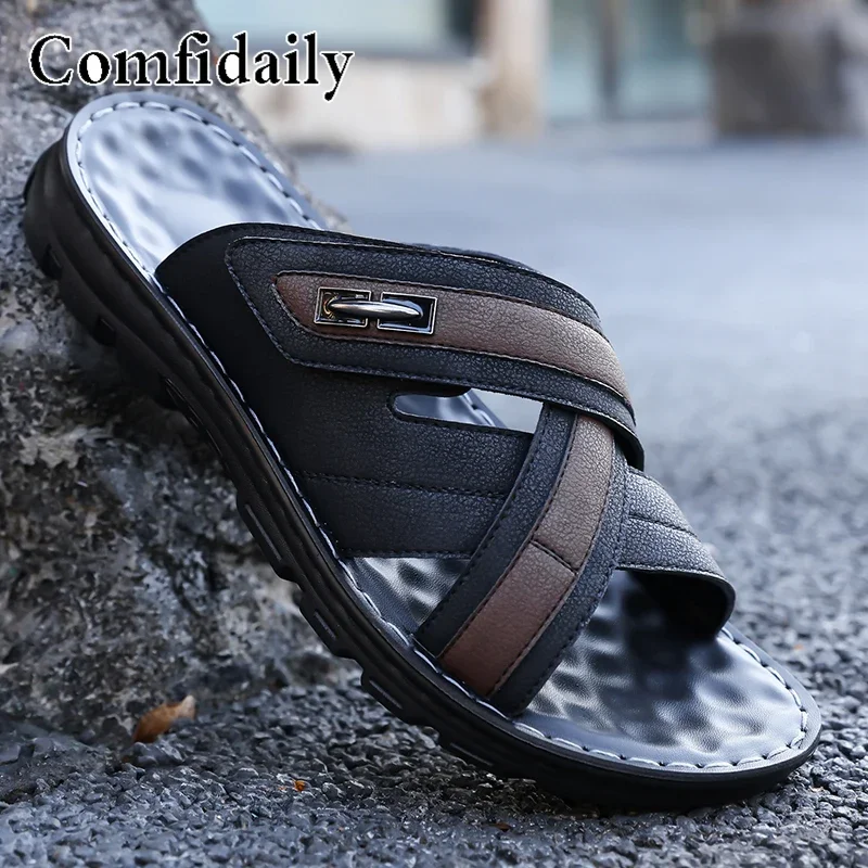 Daily Casual Dating Men Summer Slide Slippers Anti Slip Delicate Look for Outdoor Appointment and Neighborhood Evening Stroll