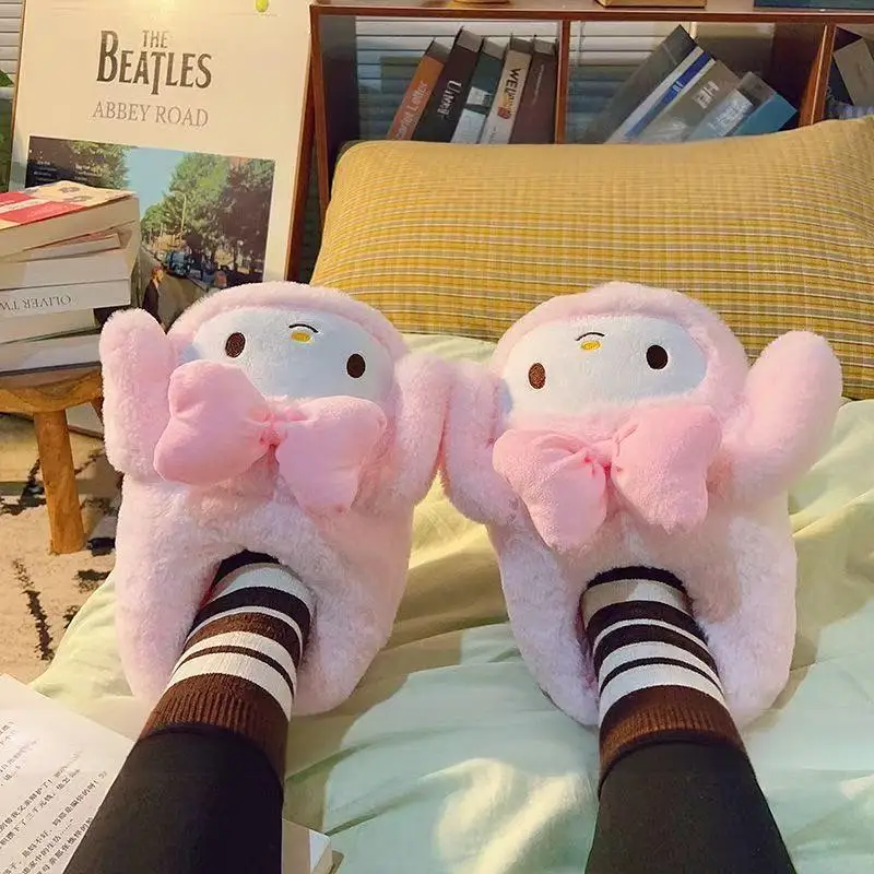 

Anime Slippers Hello Kittys Women Plush Slipper Melody Cinnamoroll Cotton Slippers Girl Home Indoor Cotton Shoes Bedroom Slipper