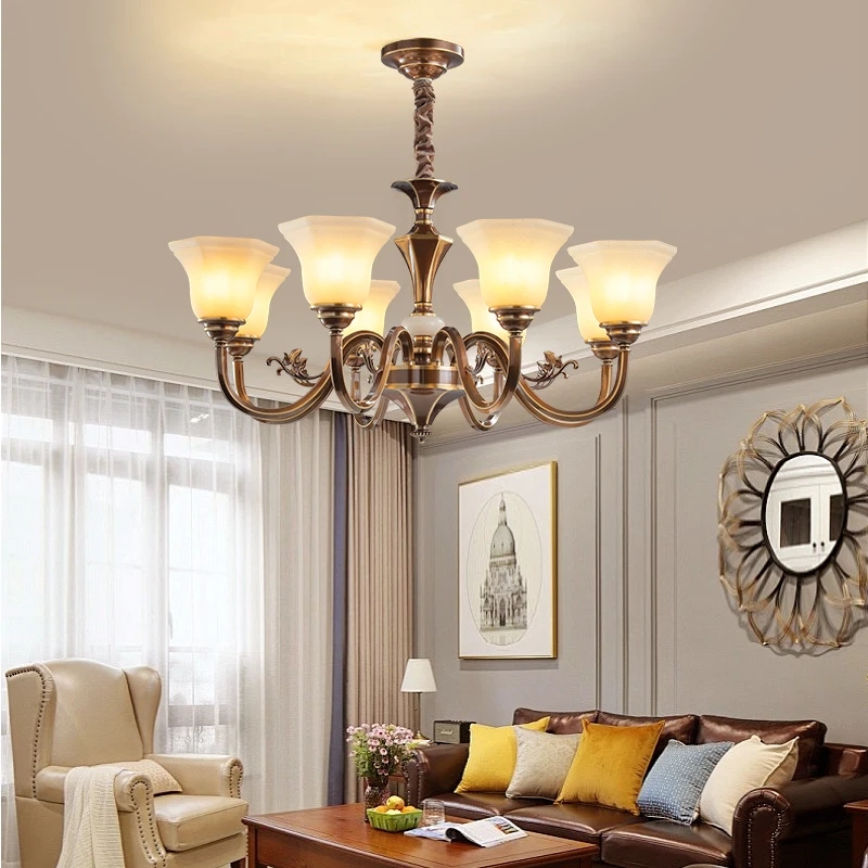 Imagem -02 - American Copper Pendant Light para o Lobby do Hotel Abajur de Vidro Upwards Chandelier Modern Living Room e Bedroom