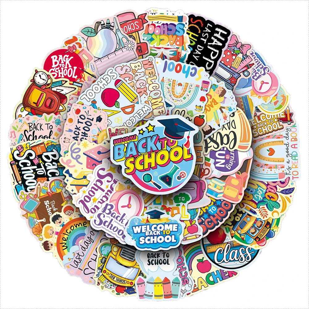 

10/30/50pcs Cute Cartoon Back To School Stickers Funny Graffiti Decals DIY Stationery Scrapbook Phone Classic Kids Toy Sticker