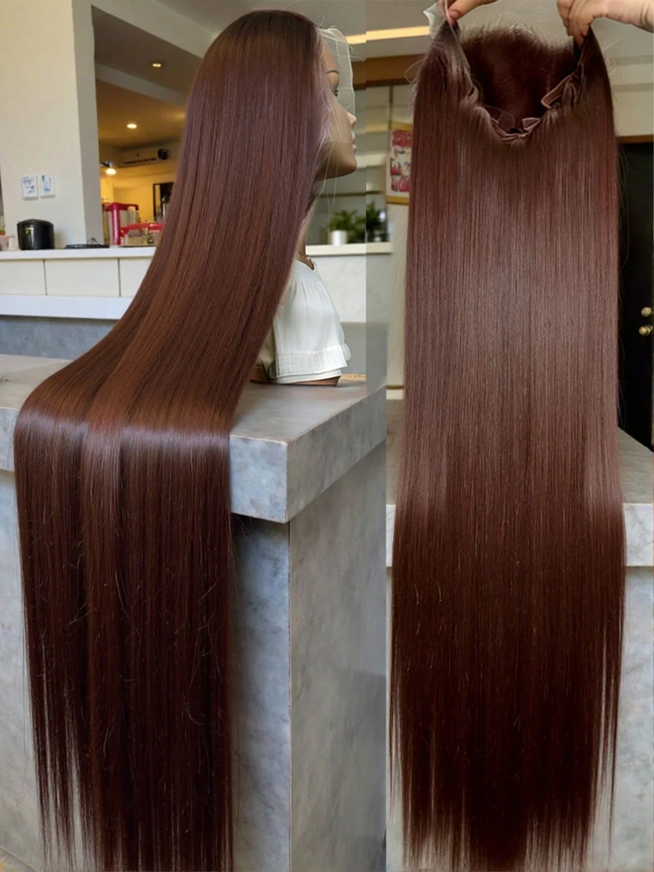 

Chocolate Brown Lace Front Wig Human Hair 36 Inch Brown Straight Lace Front Wigs 13x6 Transparent Lace Straight Frontal Wig Pre Plucked 250% Density Brown Colored Human Hair Wigs For Christmas