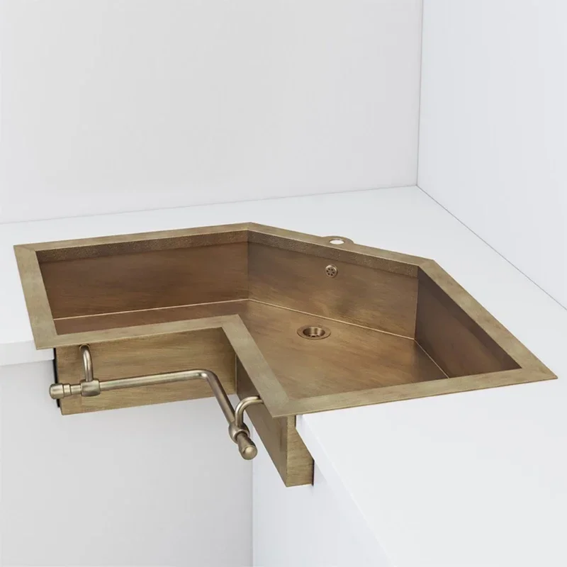 Custom Kitchen Corner Large Sink Western Kitchen Island Pool Wash Basin Copper Washing Basin