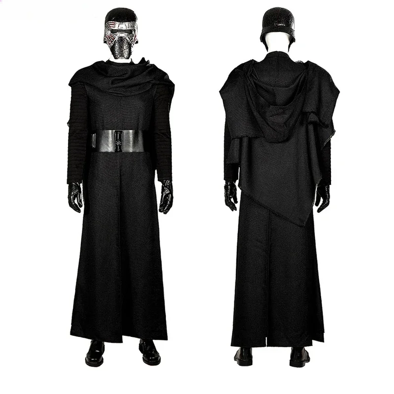 Black Kylo Ren Cosplay Costume Adult Jedi Killer Costume Mens Battle Suit with Cloak Helmet Boots Halloween Party Outfits