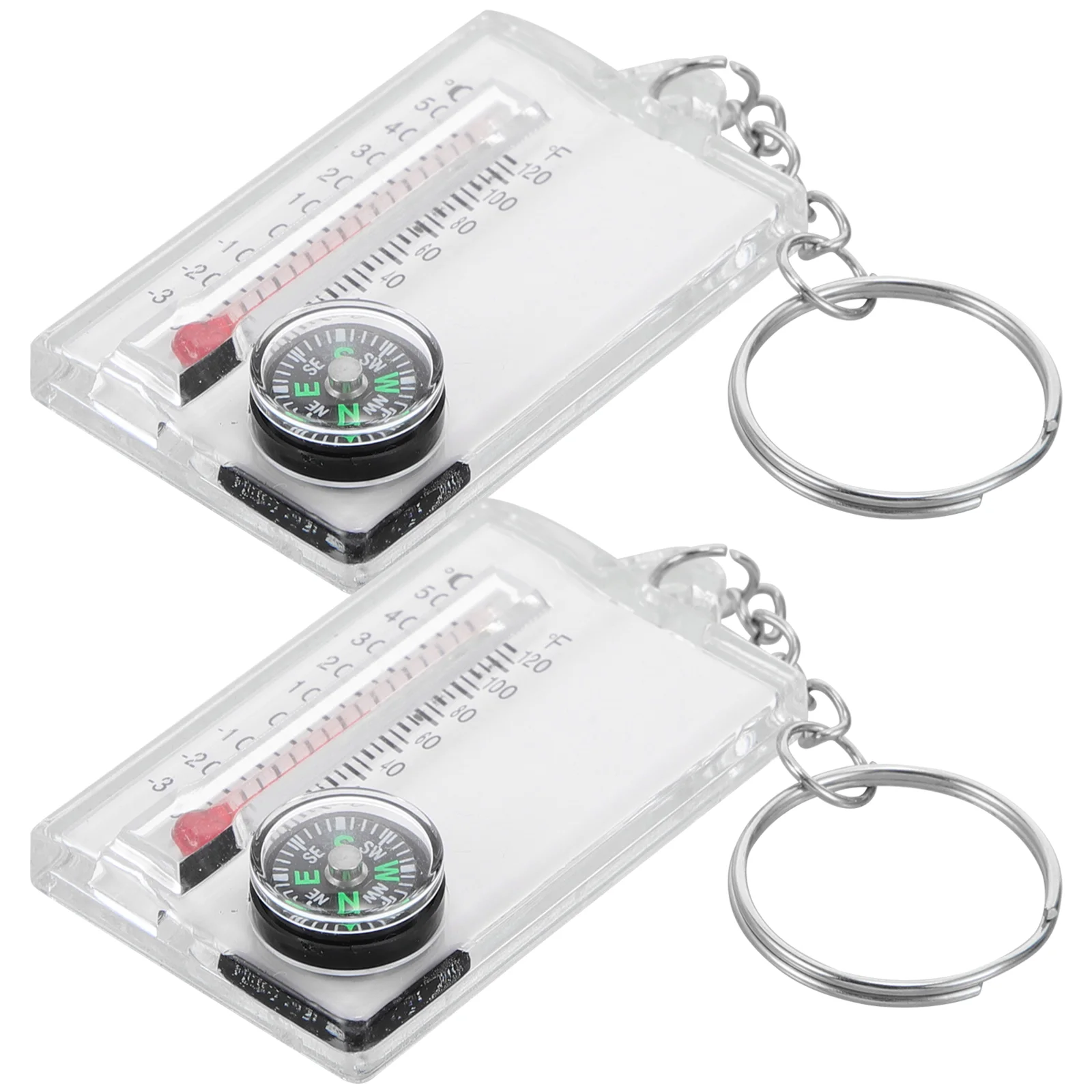 

2 Pcs Compass And Thermometers Keychain Survival Thermometer Compass Keychain Mini Sized Compass Keyring Gear Outdoor Equipment